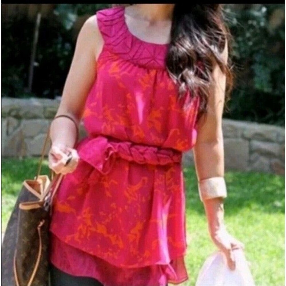 Cabi Pink Orange Origami Sheer Tunic Blouse Casual Colorful Top sz S Style #999